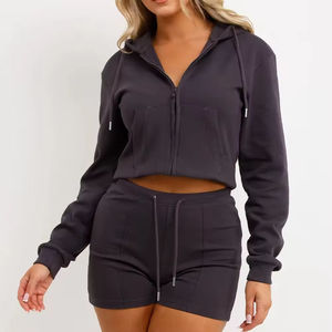 Fabricantes de Ropa Personalizada OEM, Conjunto Deportivo de Alta Calidad para Mujer, Sudadera Corta de Dos Tonos y Pantalones Deportivos Holgados - Product Image 4