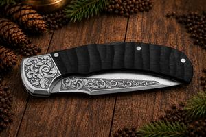Cuchillo Plegable de Acero Damasco SHARP POINT TRADES TST-A-505 con Mango de Madera, Hoja de Punta Caída y Apertura con Perilla para el Pulgar, Cuchillo Utilitario - Product Image 4