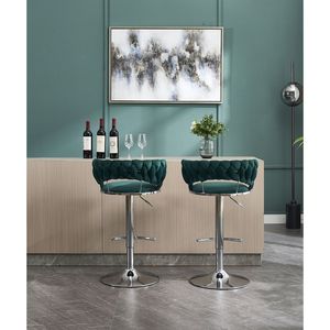 Set of 2 Swivel Height <b>Adjustable</b> Bar <b>Stools</b> with Chrome Footrest Base Velvet + Chrome Leg Simple Design + Mechanical Lifting - Product Image 5