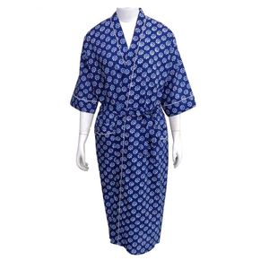 Bata de Algodón 100% con Estampado Floral para Mujer, Cuello en V, Manga Tres Cuartos, Larga, Suave, Informal, para Primavera, Superventas - Product Image 1