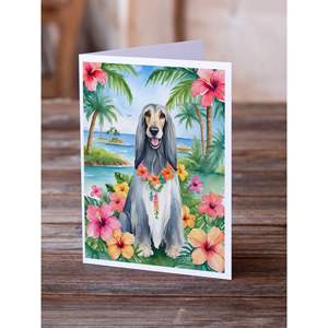 Whimsical A7 Size <b>5x7</b> Blank Note Cards Pack of 8 Afghan Hound Luau Greeting Cards with <b>Envelopes</b> - Product Image 2
