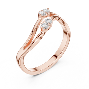 Bague de mariage et d'anniversaire élégante en or rose de luxe, à double pierre ronde, style ouvert et superposable pour femme - Product Image 4