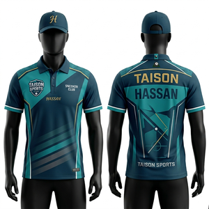 เสื้อสนุกเกอร์ชาย ผ้าโพลีเอสเตอร์อินเตอร์ล็อค 180 GSM ระบายอากาศได้ดี สีเขียวอมน้ำเงินไล่เฉด ดีไซน์แผงสีแบบไล่ระดับ พิมพ์โลโก้แบบซับลิเมชั่นตามสั่ง - Product Image 1