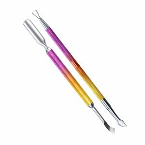 Ensemble de 2 outils en acier inoxydable rose-jaune dégradé, double extrémité, double usage, pousse-cuticules et grattoir, pour le retrait du vernis gel et des ongles - Product Image 1