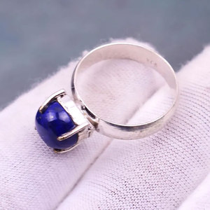 Handcrafted 925 Sterling Silver Lapis Lazuli <b>Ring</b> Round Blue Cabochon <b>Statement</b> <b>Ring</b> Natural Gemstone Wholesale Jewelry - Product Image 2