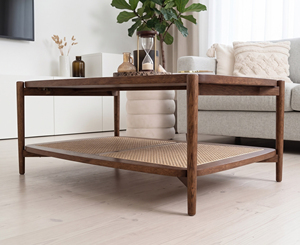 Midcentury Modern Decorative Wood Coffee <b>Table</b> with Storage Shelf Minimalist Design Living Room Furniture - Product Image 3