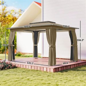 Pabellón de Terraza Exterior con Techo Suave Color Caqui, con Cortinas, Pérgola, Gazebo y Pabellón, Categoría de Producto - Product Image 6