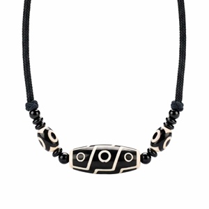 Black Dzi 43mm Natural Crystal Pendant Necklace with Adjustable Leather <b>Rope</b> for Men - Product Image 3