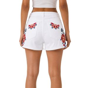 Shorts de Mezclilla Blancos con Estampado Floral para Mujer, Cintura Alta, Casuales, de Verano, Personalizados con Bordado, Fabricante OEM de Moda - Product Image 2