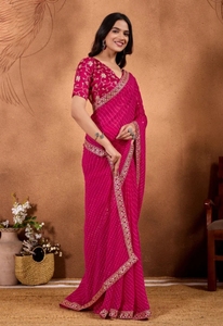 Sari Tradicional KV de Rayón Georgette con Estampado Bandhani para Fiestas y Eventos - Product Image 2