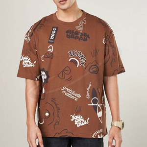 Camiseta Gráfica de Algodón para Hombre, Estilo Casual de Verano, Color Marrón, Estampado de Grafiti, Estilo Urbano, Hip Hop, Marca Personalizada - Product Image 2