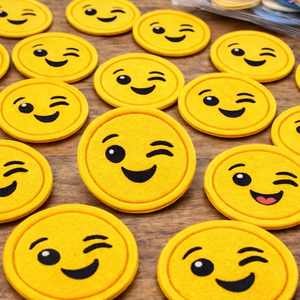 Parche Bordado Termoadhesivo de Cara Sonriente con Ojo Parpadeante, Lindo Aplique para Chaquetas, Bolsos y Manualidades DIY - Product Image 1