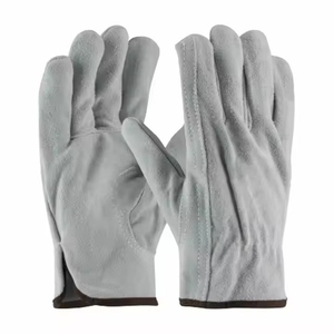 Gants de travail de sécurité en cuir de vachette gris robuste et durable de 7 oz, avec poignet élastique antidérapant, pour la construction générale et le jardinage - Product Image 1