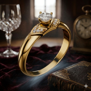 Bague de fiançailles solitaire en or jaune à taille ronde avec pierres d'appoint latérales, élégante et minimaliste, pour promesse de mariage - Product Image 1