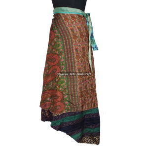 Rajasthani Fancy Reversible Silk Long <b>Wrap</b> <b>Skirt</b> Boho Stylish Multi Color Summer Wear Comfortable Fashion Hippie Style Free Size - Product Image 1