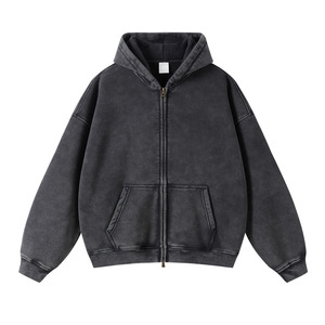 Sudadera con capucha de hombre de alta calidad, extragrande, de manga larga, lavada, con doble cremallera, tipo cárdigan, de peso pesado, holgada, con forro polar y efecto degradado - Product Image 3