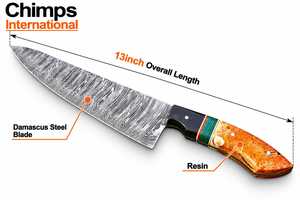 Cuchillo de Chef Santoku Japonés de Acero de Damasco Hecho a Mano de 6-7.9 Pulgadas con Mango Ambidiestro de Madera Multirresina, Lavado a Mano - Product Image 5
