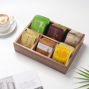 Pine Wood Compact 4 Divisions Tray Sections Holder for Tea Bags Coffee Packets Sugar Sweeteners and <b>Small</b> Packets - Product Image 1