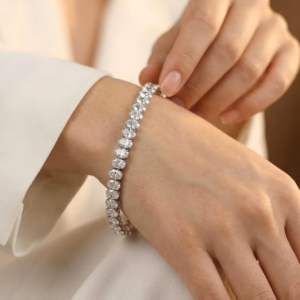 Elegant Oval Cut Diamond Bracelet in White Gold Classic Luxury Tennis Bracelet for Women Timeless Fine Jewelry & Wedding <b>Gift</b> - Product Image 4
