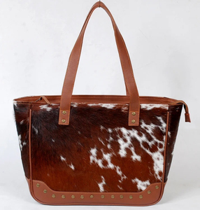 Sac fourre-tout pour femme en cuir de vachette avec fermeture éclair, sac à main géométrique fait main, prix abordable, OEM - Product Image 5