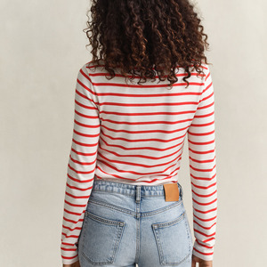 100% Cotton Jersey Women's T-shirt Eco-friendly 220g Loose Fit Summer <b>Top</b> Breathable Casual Striped <b>Long</b> <b>Sleeve</b> Shirt - Product Image 4