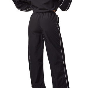 Womens Black Woven <b>Tracksuit</b> Full Zip Jacket and Straight Leg Pants Set Athleisure Fitness Sportswear Outfit - Product Image 6