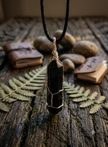 Collier en pierre d'obsidienne hexagonale pointue, double pendentif en tourmaline noire naturelle, enroulé de fil, pour la fabrication de bijoux (vente en gros) - Product Image 5