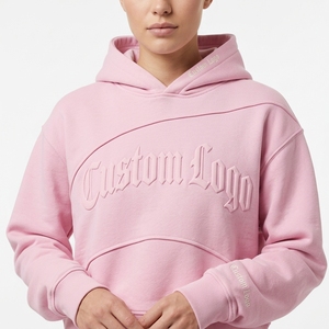 เสื้อฮู้ดครอปสีชมพูสำหรับผู้หญิง ลายปักนูน ทรงโอเวอร์ไซส์ ผ้าฟลีซ สไตล์สตรีทแวร์ สวยงามแบบ Y2K ลำลอง เสื้อกันหนาวแฟชั่นสำหรับสาวๆ - Product Image 2