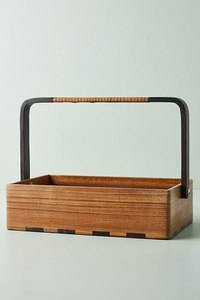 <b>Wood</b> caddy handmade <b>rustic</b> wooden organizer storage box kitchen utensil holder portable handle home decor accessory - Product Image 3