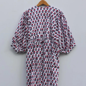 Beautiful Floral Cotton Hand <b>Drawn</b> Summer Dress with 3/4 Sleeves Quick Dry for Casual Wear - Product Image 6