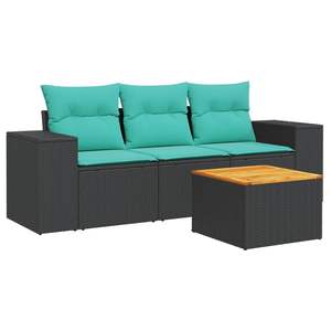 ชุดโซฟาลานบ้านหวายโพลีสีดำ 4 ชิ้นพร้อมชุดเบาะรองนั่งในสวน - Product Image 2