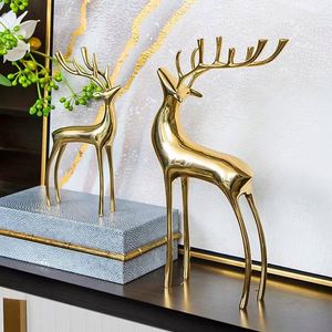 <b>Light</b> Luxury Natural Purple Crystal Stone Brass Sika Deer Art Deco Modern Ornaments Living Room TV Cabinet Christmas Decoration - Product Image 3