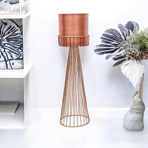 Pot de fleurs en métal (or rose) robuste et très durable avec support pour salon, balcon intérieur/extérieur - Product Image 2
