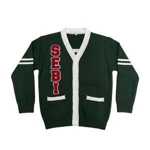 Custom-Sorority <b>V</b>-<b>Neck</b> <b>Sweater</b> Greek-Letter Pullover Covered Buttons Long Sleeve Wool/Acrylic Green Pink Colors Bulk Knitted - Product Image 2