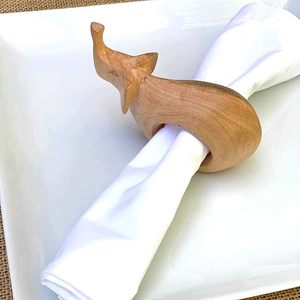 Hand carved Mahogany Wooden Napkin Ring Holder <b>Elephant</b> Set of 6 Dining <b>Table</b> Holders Eco-Friendly Everyday Holiday Christmas - Product Image 1
