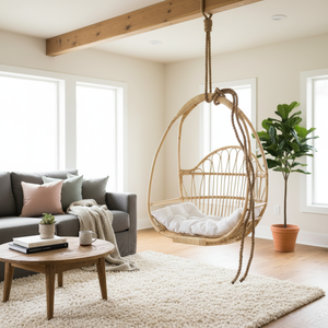 Modern <b>Hanging</b> Egg <b>Chair</b> with Stand Rattan Wicker Swing Cushion Outdoor Patio Garden Balcony Furniture Durable Design - Product Image 2