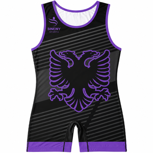 Traje de Lucha Deportivo Morado de Alto Rendimiento, Diseño de Logotipo Personalizado, Colores y Tallas del Equipo Disponibles - Product Image 1