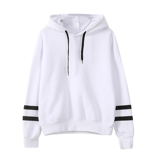 Sudadera con Capucha Blanca para Mujer, de Invierno, Manga Larga, Informal, de Punto, de Algodón, con Rayas Negras en las Mangas - Product Image 3