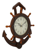 Horloge murale décorative de style Art Déco, design ancre et roue, en bois et laiton, de haute qualité, avec logo personnalisé, pour salon