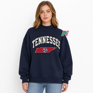 Sweat-shirt à col montant pour femme avec inscription TENNESSEE et appliqué carte, épais et lourd, idéal pour l'hiver - Product Image 1