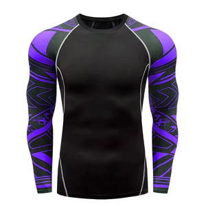 Haut de sport à manches longues pour homme, noir et violet, imprimé géométrique, séchage rapide, en Spandex et Polyester, pour entraînement MMA BJJ, manches complètes - Product Image 2