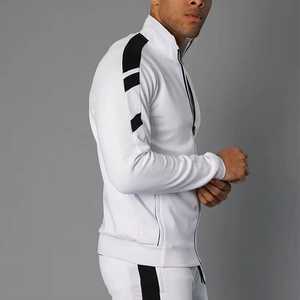 Survêtement sportif décontracté blanc pour homme, manches longues, fermeture éclair, léger, respirant, polyester/coton, couleur unie, pour le jogging - Product Image 4