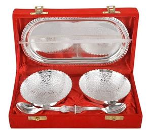 Ensemble de bols, cuillères et plateaux décoratifs uniques et tendance pour la salle à manger, ensemble de bols en argent allemand, bol plaqué argent - Product Image 2