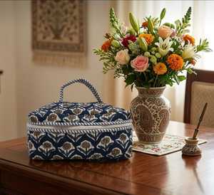 Handblock Printed Quilted <b>Vanity</b> Box Handmade Fabric Storage <b>Case</b> for Cosmetics Jewelry Accessories Travel Gifting - Product Image 3
