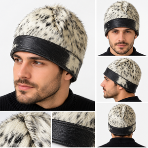 Chapeau en cuir noir avec couronne en fourrure tachetée et design contrastant pour accessoire de mode de boutique, vente en gros - Product Image 3