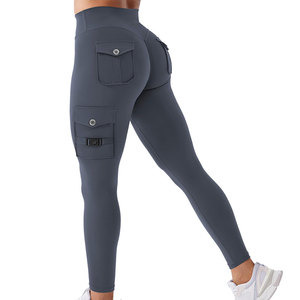 Button Fly Closure Pockets Legging <b>For</b> Women Breathable Stretch <b>Material</b> Daily Gym Practice Training Usage Summer Yoga Tights - Product Image 5