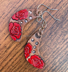 Recién llegado, pendientes de cuero tallados a mano de estilo occidental para mujer, bonitos pendientes de flor de cuero en forma de lágrima a la moda, joyería occidental - Product Image 2