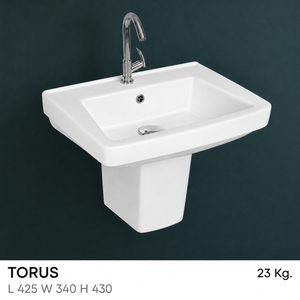 Lavabo Torus con Pedestal Rectangular, Montaje en Suelo, Grifo Monomando de un Solo Orificio, Diseño Minimalista Cromado, Certificado NSF - Product Image 2