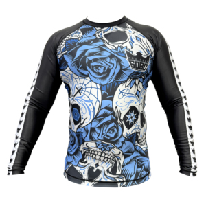 Camiseta Deportiva de Manga Larga para Hombre, Estampado de Calavera y Rosas Azules, Ajustada, de Secado Rápido, Ligera, Elástica y Transpirable, para Artes Marciales Mixtas - Product Image 1