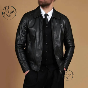 Chaqueta de cuero negra para hombre, estilo blazer vintage, para hombre y mujer - Product Image 1